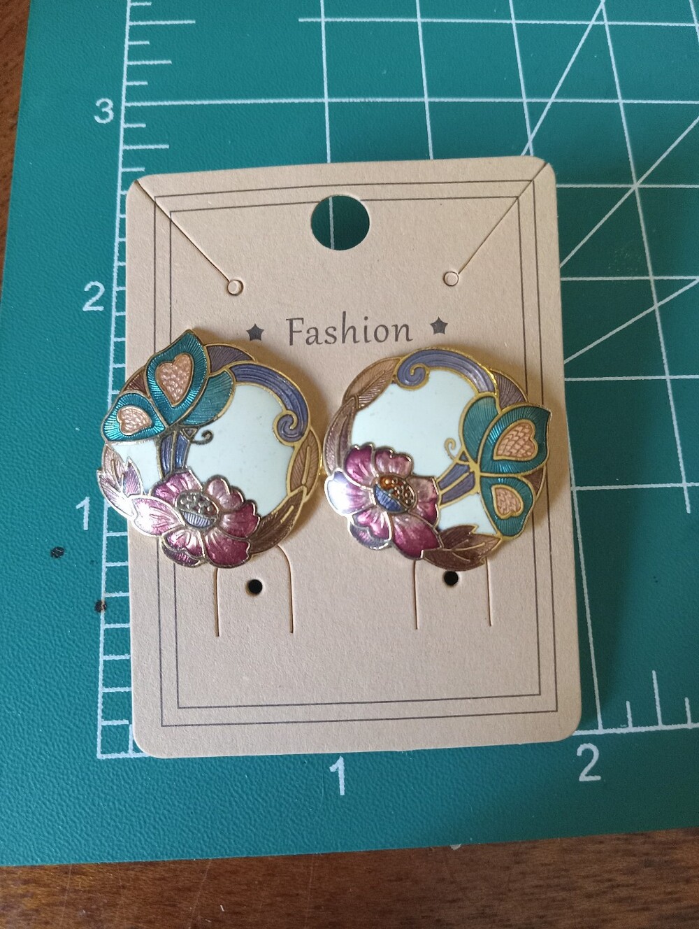 Floral With Butterfly Cloisonne Earrings - Pink & Teal